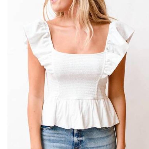 Nation Ltd. White Smocked Ruffle Jenny Tank - Large - Picture 1 of 8